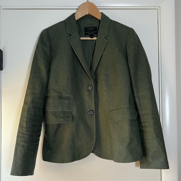 J. Crew Schoolboy Blazer Army Olive Green Linen Classic Neutral Preppy Size 8 - Picture 4 of 14